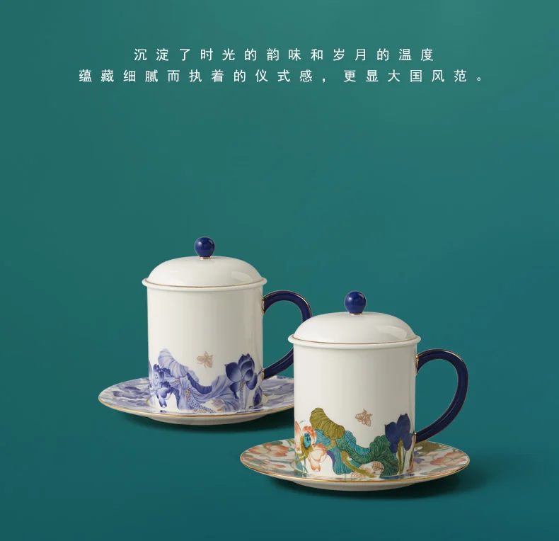 [China Direct Shipping, 10-15 days] Auratic China Porcelain Yongfengyuan Happiness and Harmony 3-piece Lidded Cup Set - Five Colours (350ml) detail image 13