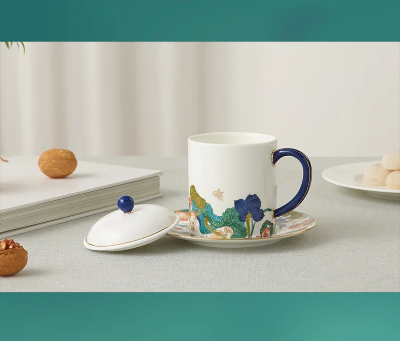 [China Direct Shipping, 10-15 days] Auratic China Porcelain Yongfengyuan Happiness and Harmony 3-piece Lidded Cup Set - Five Colours (350ml) detail image 15