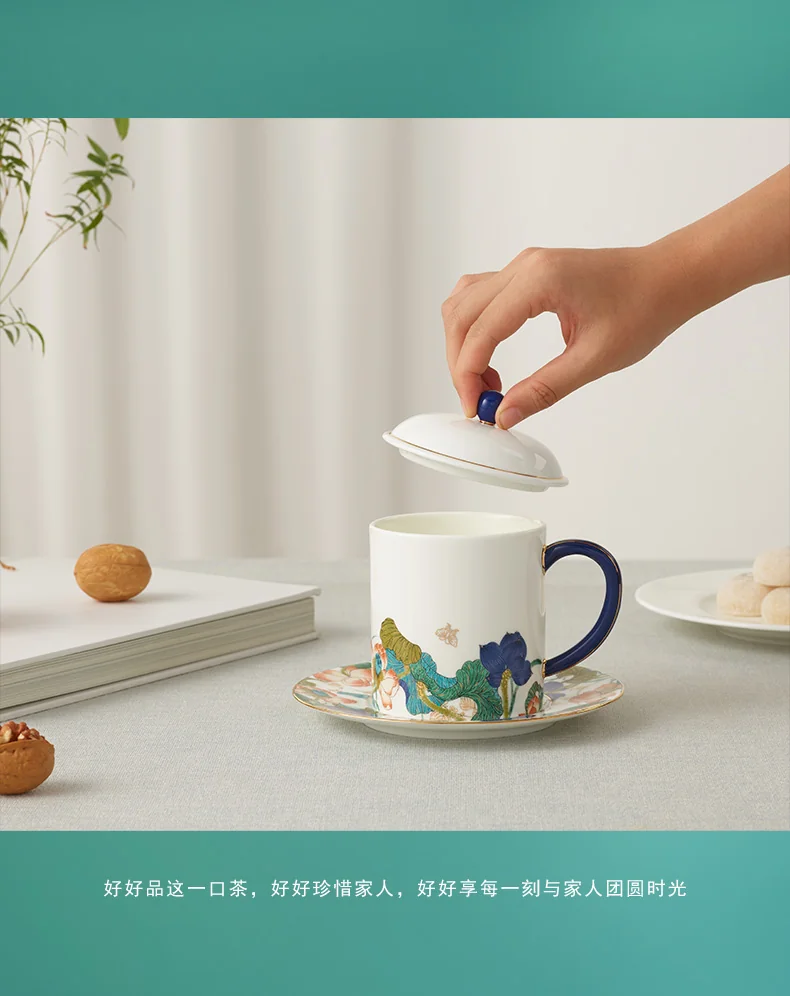 [China Direct Shipping, 10-15 days] Auratic China Porcelain Yongfengyuan Happiness and Harmony 3-piece Lidded Cup Set - Five Colours (350ml) detail image 16