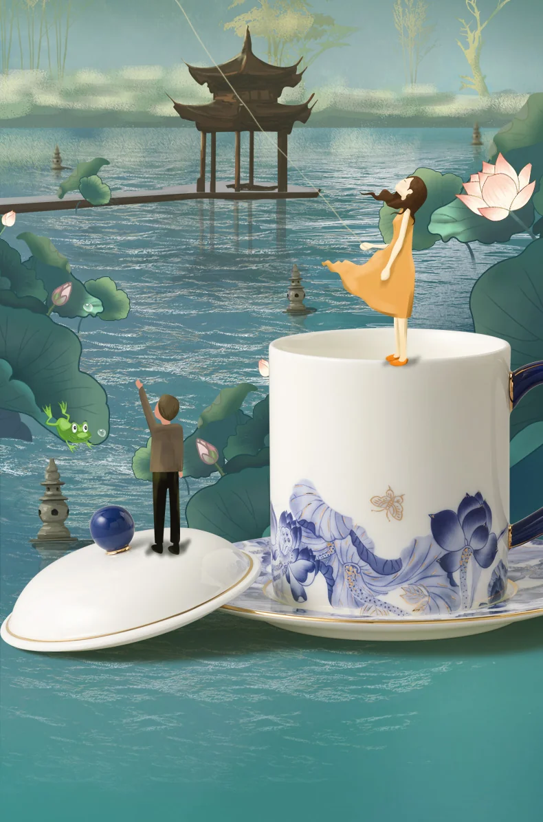 [China Direct Shipping, 10-15 days] Auratic China Porcelain Yongfengyuan Happiness and Harmony 3-piece Lidded Cup Set - Five Colours (350ml) detail image 9