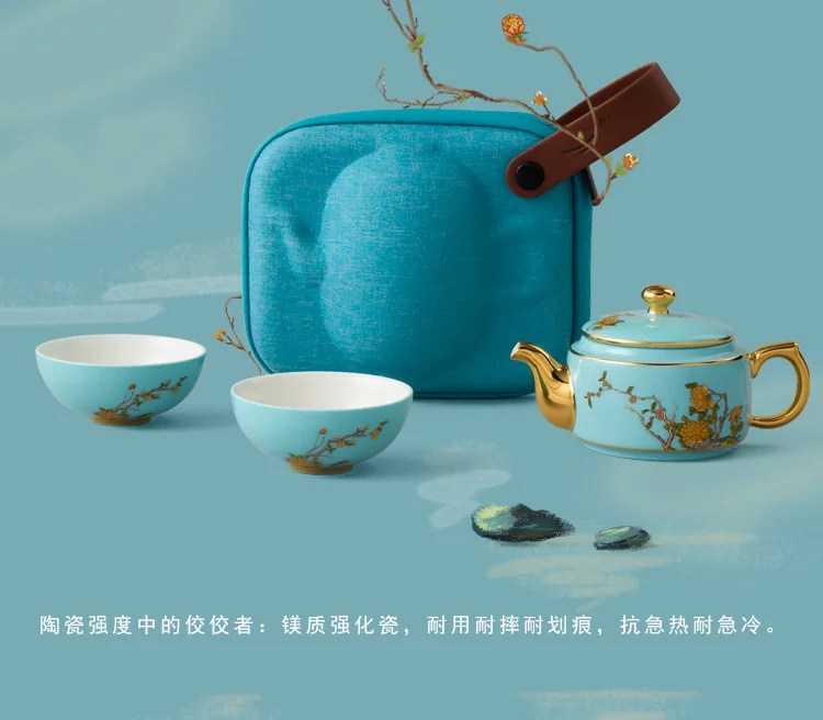 [Direct mail from China, delivery time is 10-15 days] Auratic China Porcelain Yongfengyuan Xihu Blue 4-Head Traveling Tea Set detail image 10