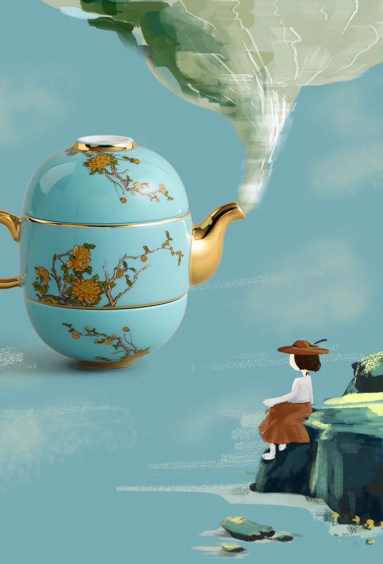 [Direct mail from China, delivery time is 10-15 days] Auratic China Porcelain Yongfengyuan Xihu Blue 4-Head Traveling Tea Set detail image 8