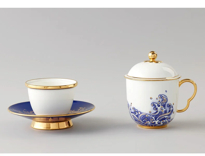 泡茶杯推荐·Auratic 国瓷永丰源先生瓷海上明珠四件套盖杯泡茶杯白金款