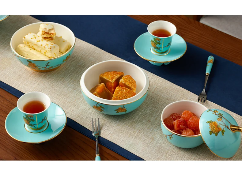 [China Direct Shipping, 5-7 days] Auratic China Porcelain Yongfengyuan 4-head Fortune Fruit Plate in West Lake Blue (130mm) detail image 7