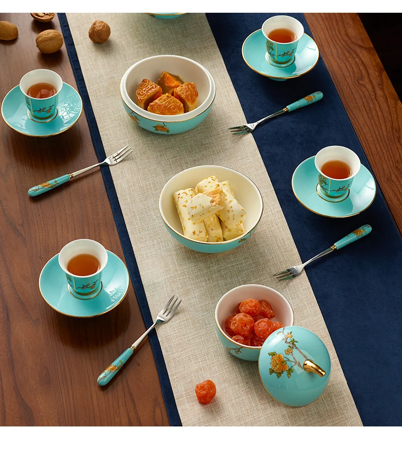 [China Direct Shipping, 5-7 days] Auratic China Porcelain Yongfengyuan 4-head Fortune Fruit Plate in West Lake Blue (130mm) detail image 8