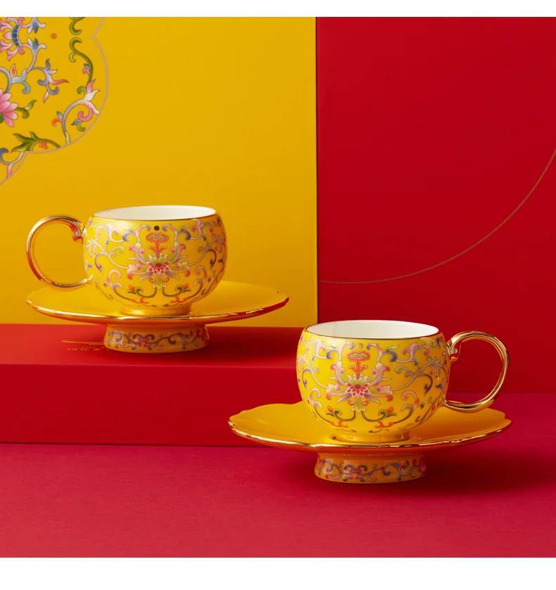 Auratic, Mr. Porcelain New Palace Porcelain, 4pcs Enamel Color Tea Coffee Set, 180ml*2 detail image 6