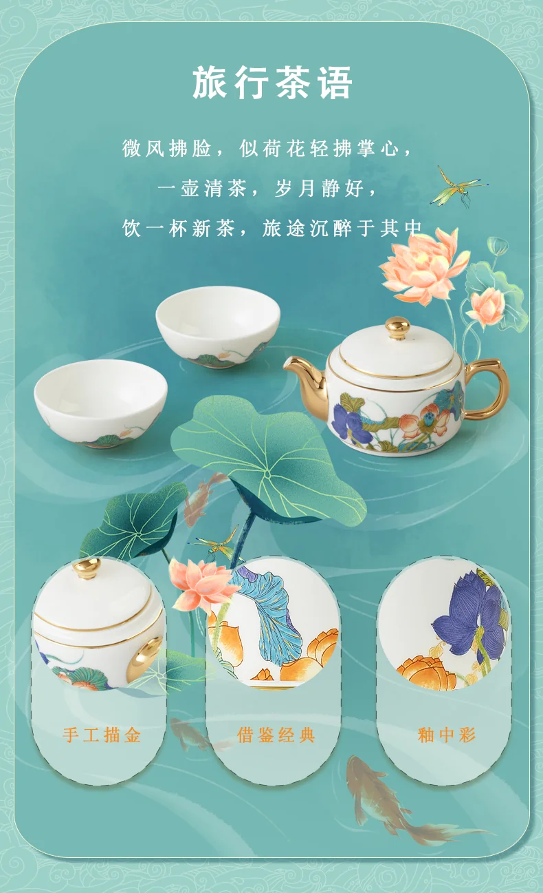 [China Direct Shipping, 10-15 days] Auratic Guochen Yongfengyuan Happiness and Harmony 4 Heads Travelling Tea Set (100ml) detail image 3