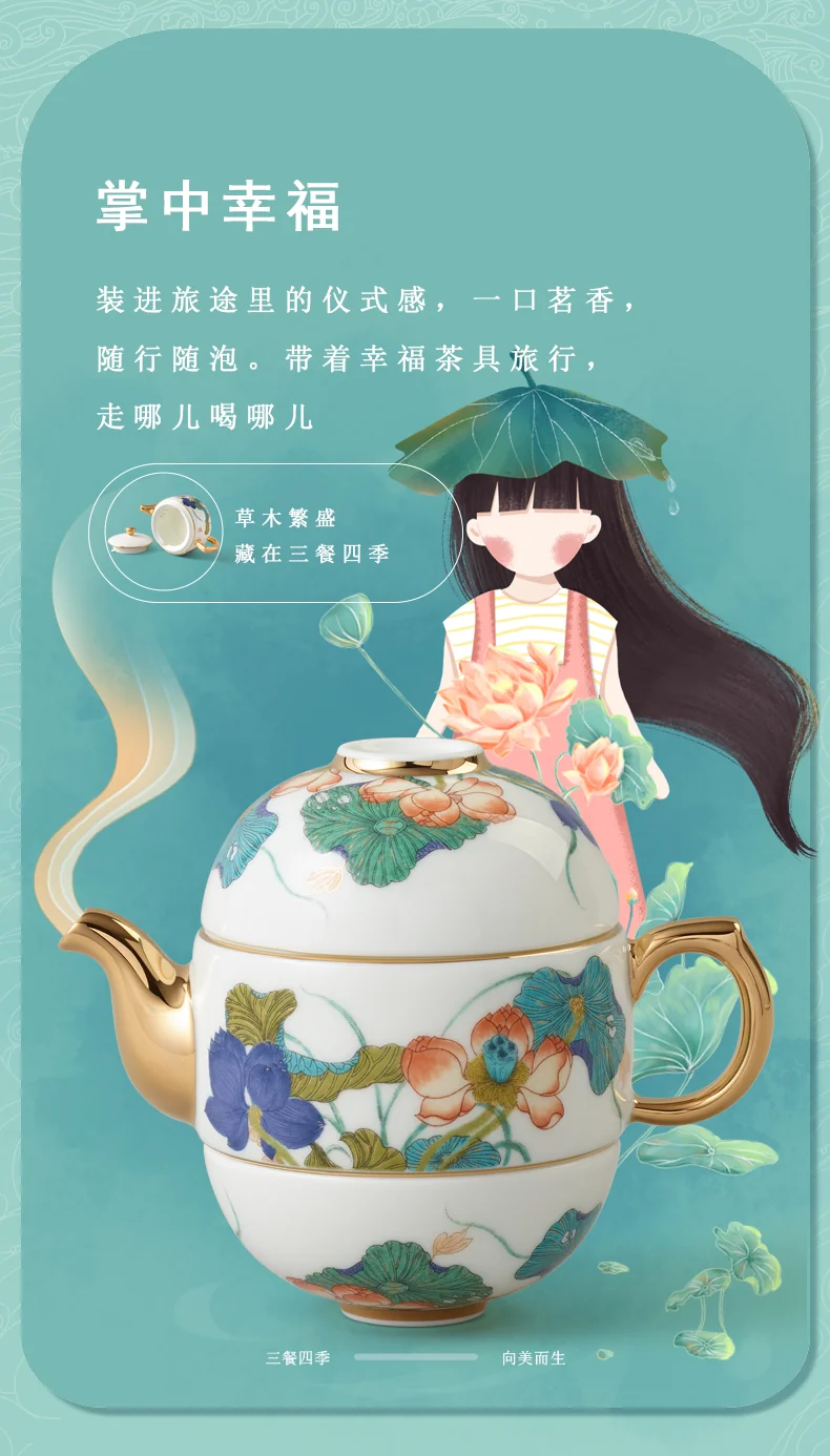 [China Direct Shipping, 10-15 days] Auratic Guochen Yongfengyuan Happiness and Harmony 4 Heads Travelling Tea Set (100ml) detail image 4