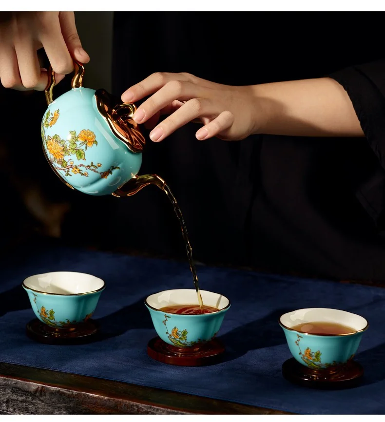 茶具套装推荐·Auratic 国瓷永丰源夫人瓷·西湖蓝陶瓷茶具套装6头