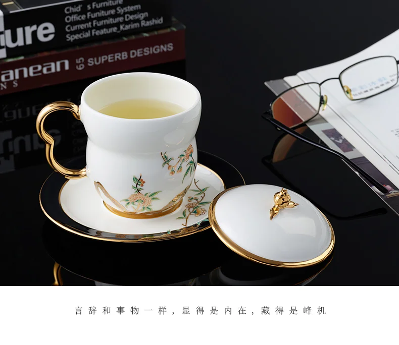 【China Direct Shipping, 10-15 days】Auratic China Porcelain Yongfeng Yuan Lady Porcelain Pomegranate Home 3 Piece Lidded Cup Set(240ml) Black detail image 11