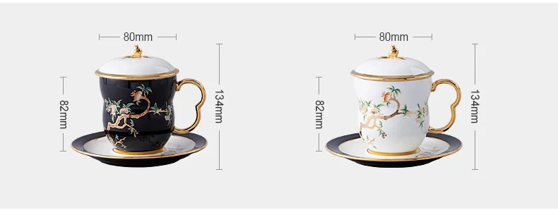 【China Direct Shipping, 10-15 days】Auratic China Porcelain Yongfeng Yuan Lady Porcelain Pomegranate Home 3 Piece Lidded Cup Set(240ml) Black detail image 4