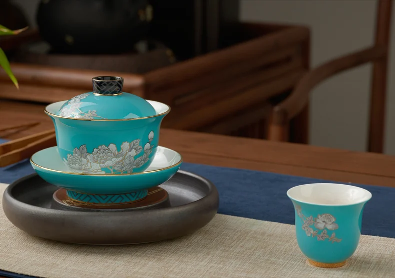 Auratic, Ink Peony, 8pcs Chinese Tea Set, coffee set detail image 13