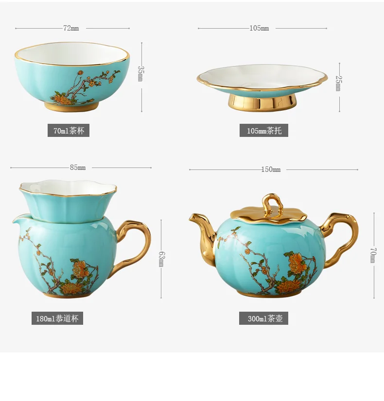 [China Direct Shipping, 5-7 days] Auratic China Porcelain Yongfengyuan 12-head Tea Set in West Lake Blue detail image 4