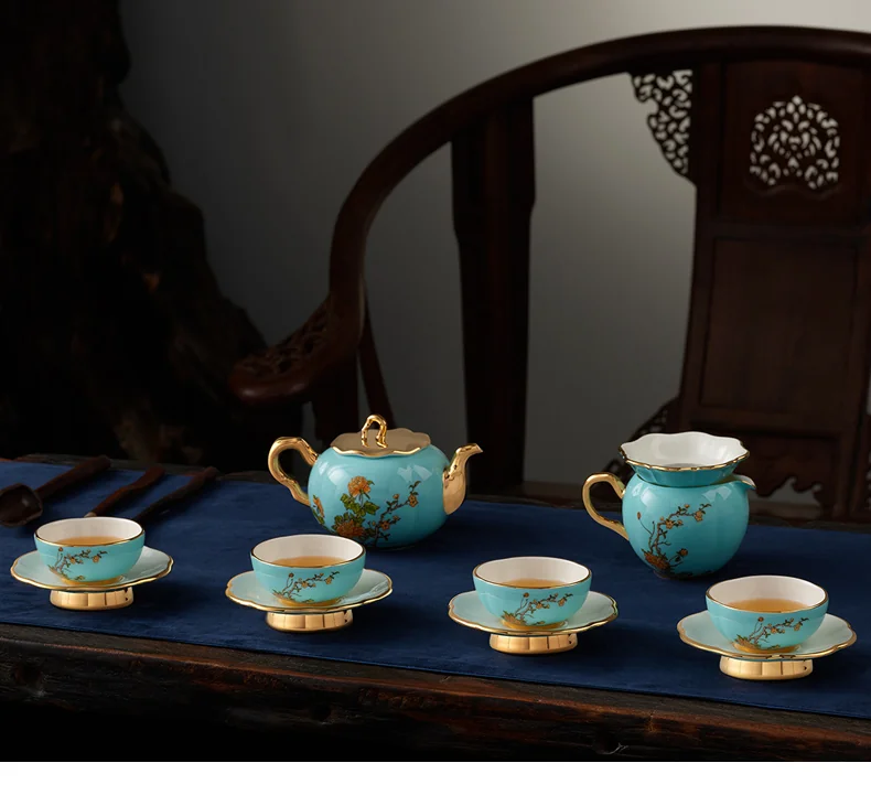 [China Direct Shipping, 5-7 days] Auratic China Porcelain Yongfengyuan 12-head Tea Set in West Lake Blue detail image 6