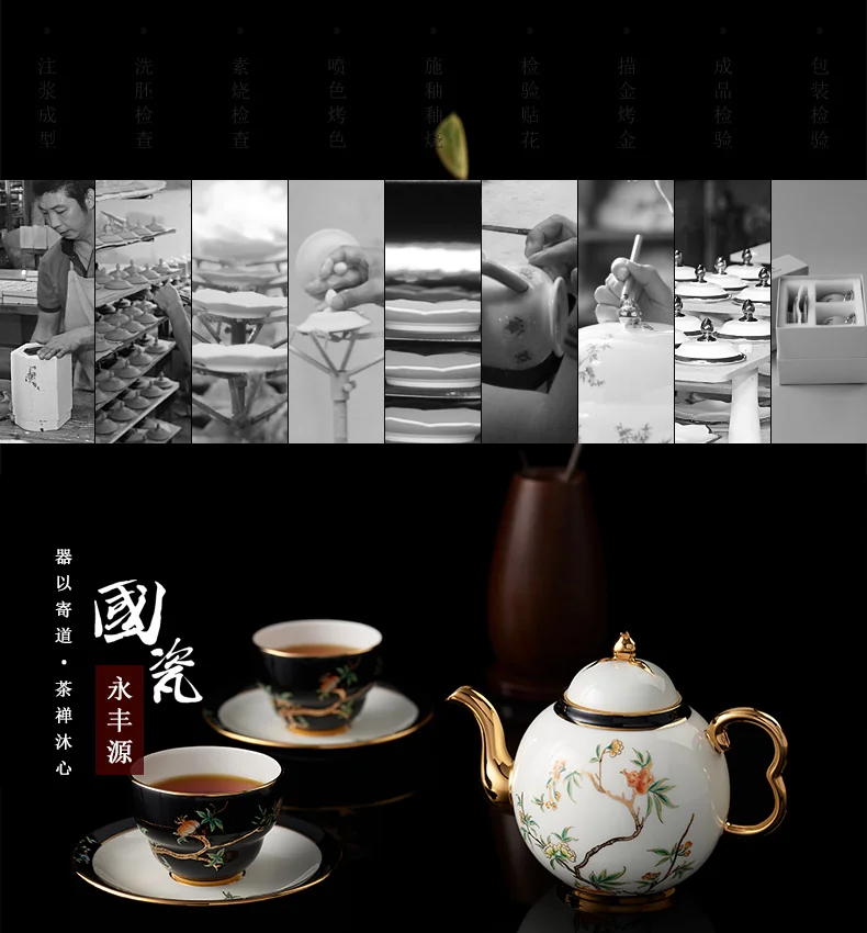 【China Direct Shipping, 5-7 days】Auratic Guochen Yongfengyuan Pomegranate Home 14 Heads Round Pot Tea Set (450ml) detail image 15