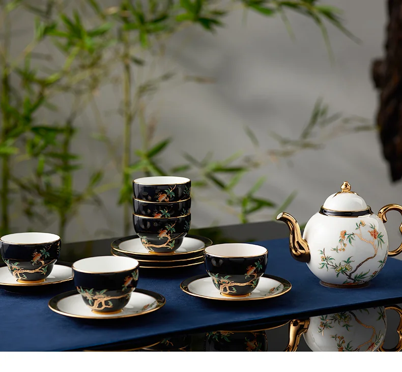 【China Direct Shipping, 5-7 days】Auratic Guochen Yongfengyuan Pomegranate Home 14 Heads Round Pot Tea Set (450ml) detail image 6