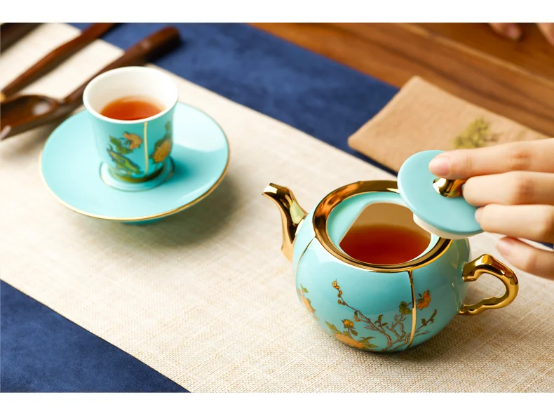 [China Direct Shipping, 5-7 days] Auratic China Porcelain Yongfengyuan Xihu Blue 17 Heads Tea Gift detail image 7