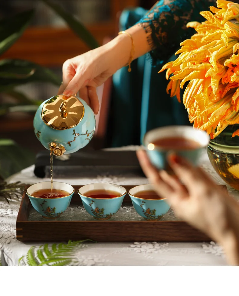 [China Direct Shipping, 5-7 days] Auratic China Porcelain Yongfengyuan 15-head Tea Set in West Lake Blue detail image 7