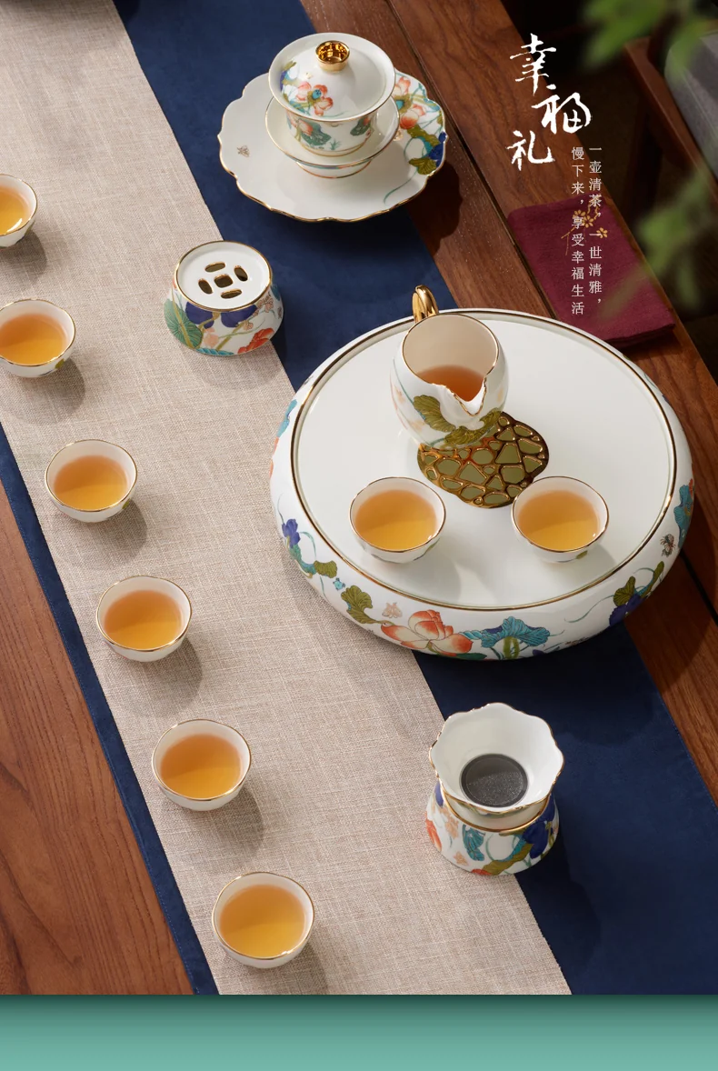 [China Direct Shipping, 5-7days] Happiness and Harmony 18-head Tide Tea Set (8pcs) detail image 1