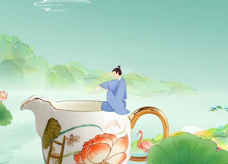 [China Direct Shipping, 5-7days] Happiness and Harmony 18-head Tide Tea Set (8pcs) detail image 5