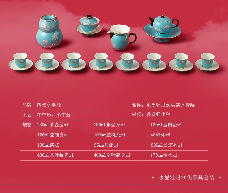 [China direct mail, time limit 5-7 days]AURATIC Ink Peony 26 Chinese Tea Set detail image 4