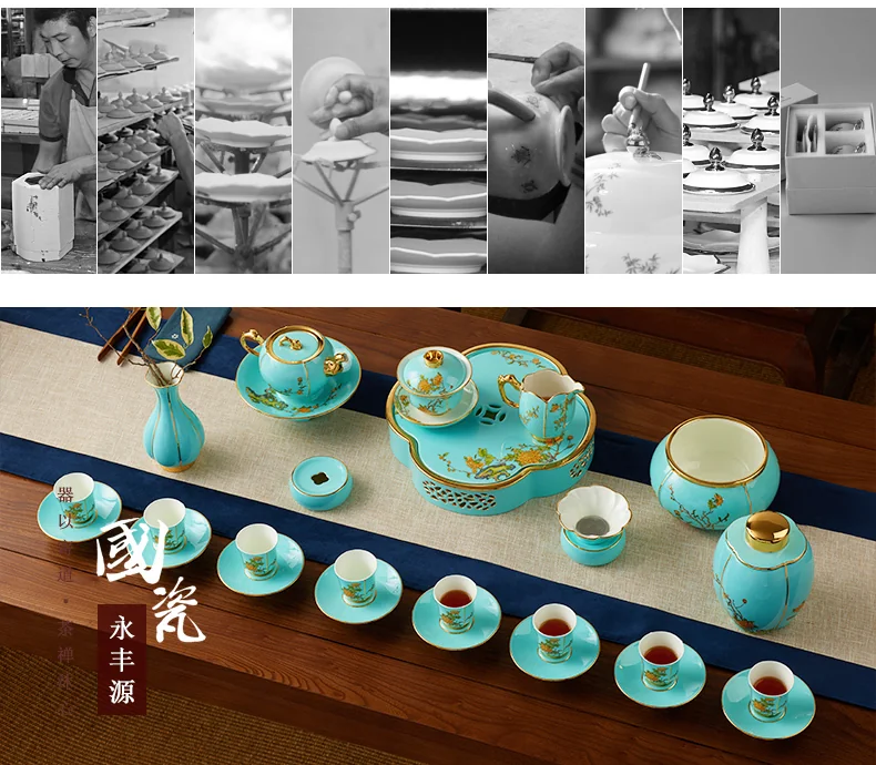 [China deliver directly, Arriving in 5-7 days] Auratic National Porcelain Yongfengyuan Madam Porcelain West Lake Blue 33 Tea Set Kung Fu Tea Set detail image 11