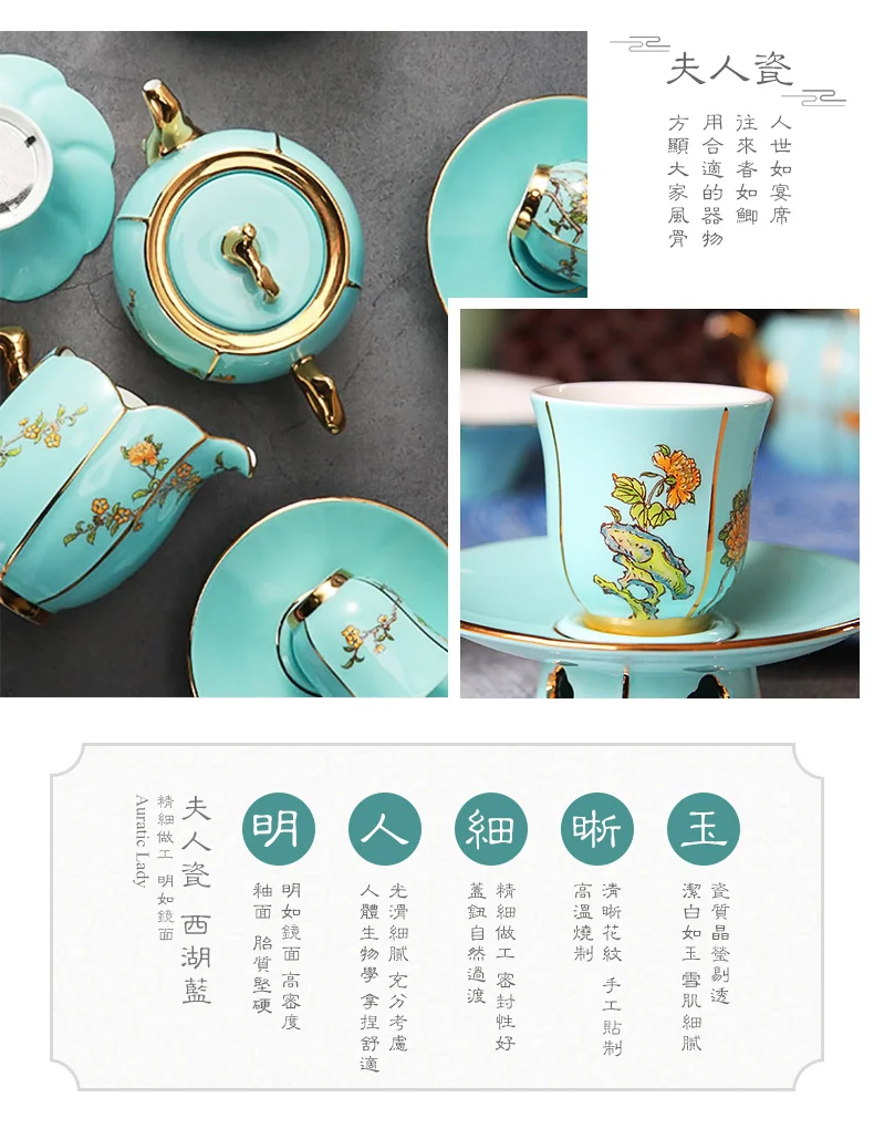[China deliver directly, Arriving in 5-7 days] Auratic National Porcelain Yongfengyuan Madam Porcelain West Lake Blue 33 Tea Set Kung Fu Tea Set detail image 3