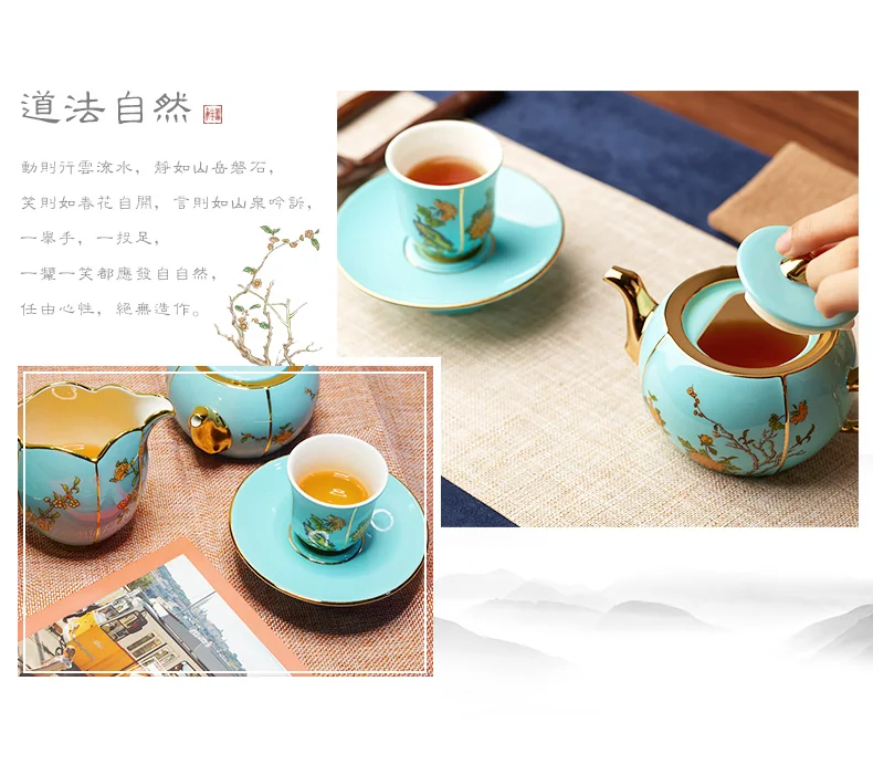 [China deliver directly, Arriving in 5-7 days] Auratic National Porcelain Yongfengyuan Madam Porcelain West Lake Blue 33 Tea Set Kung Fu Tea Set detail image 7