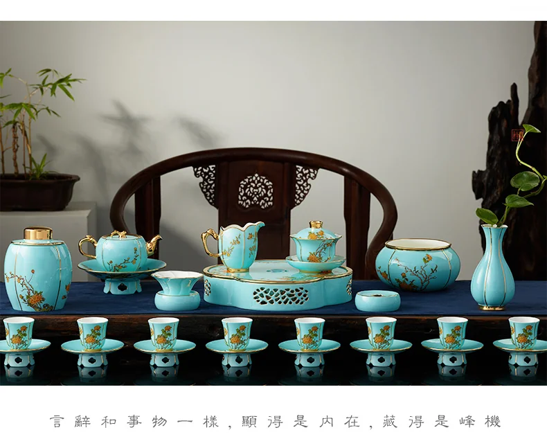 [China deliver directly, Arriving in 5-7 days] Auratic National Porcelain Yongfengyuan Madam Porcelain West Lake Blue 33 Tea Set Kung Fu Tea Set detail image 8