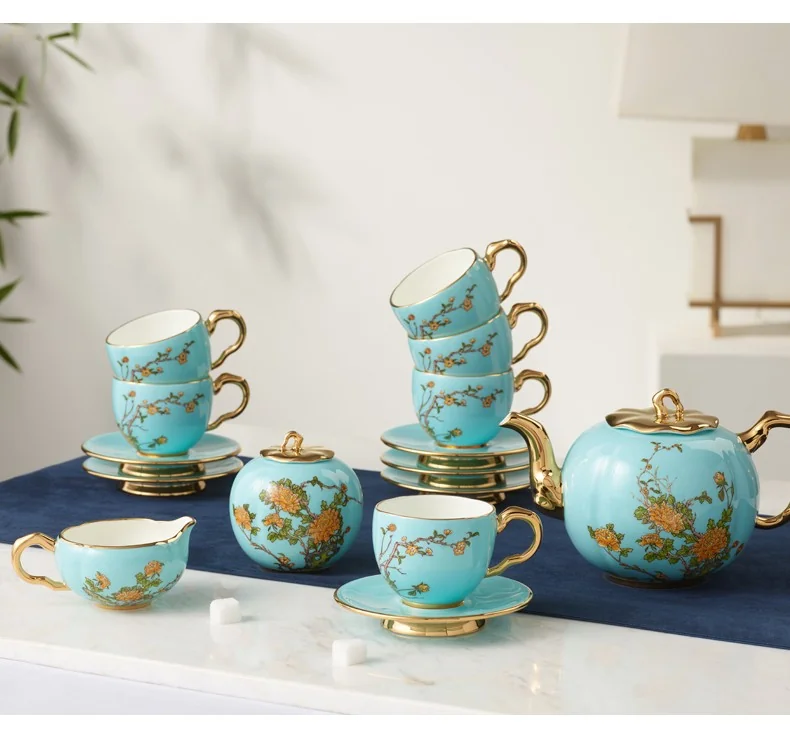 [China direct mail, time limit 5-7 days]AURATIC, Madam Porcelain West Lake Blue 17-head Coffee Set Ceramic Coffee Cup Set detail image 8