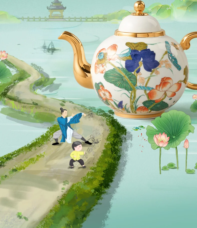 [China Direct Shipping, 5-7days] Auratic Guochen Yongfengyuan Happiness and Harmony 18-head Multi-Purpose Tea Set detail image 9