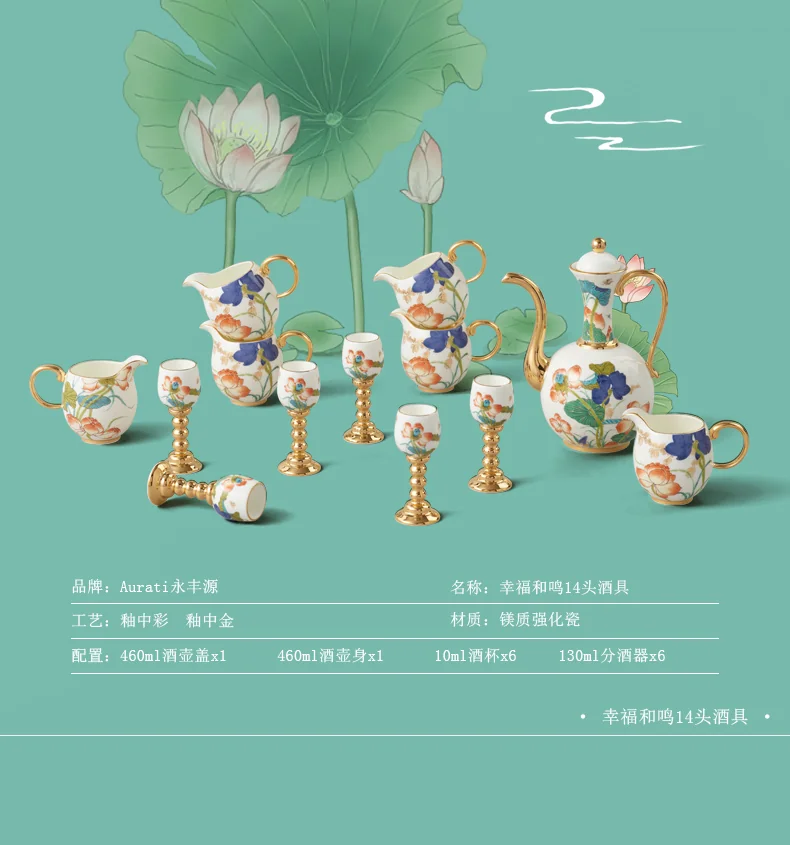 [China Direct Shipping, Time Limit 5-7 Days] Happiness and Harmony 14 Heads Wine Set detail image 3