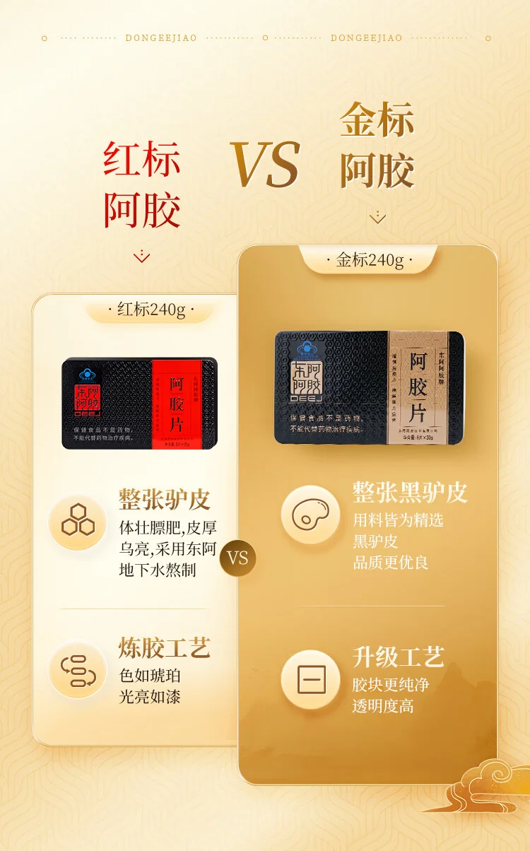 【中国直邮，时效5-12天】东阿阿胶金标阿胶250g精选黑驴皮 补血滋阴 用于血虚萎黄 眩晕心悸 心烦不眠 240g单盒装（加州不发货） detail image 3