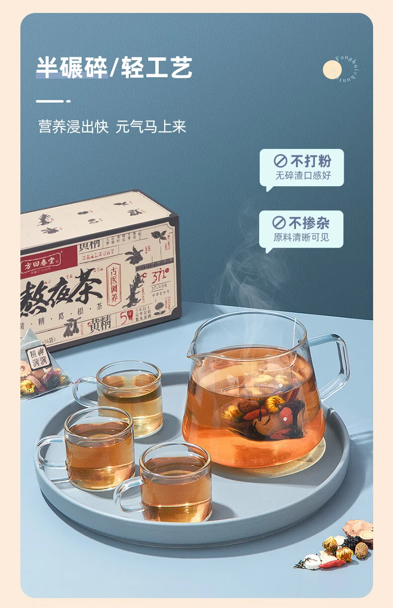 【中国直邮，时效10-15天】方回春堂熬夜茶196g/盒 黄精葛根茶枸杞人参茶 7g*28袋/盒 detail image 4