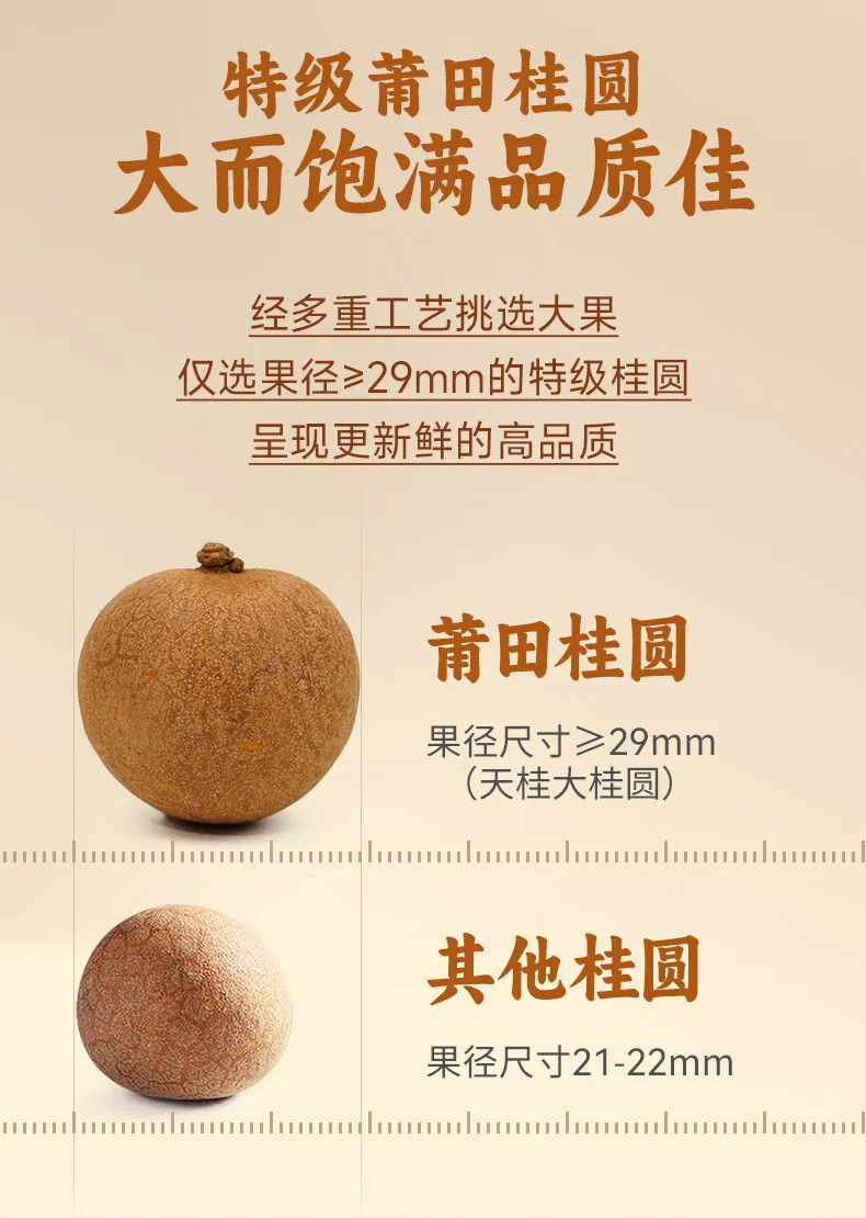 【中国直邮，时效7-15天】古小圆 特级桂圆干莆田特产大桂圆 古法龙眼干（果径29mm特大果）250g*2罐 详情图 5