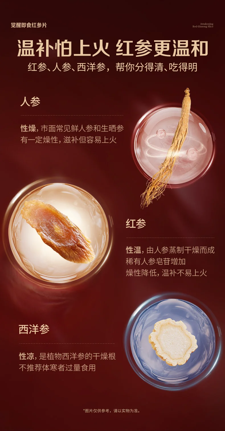 官栈 贞观觉醒即食红参片礼盒 长白山人参滋补营养品礼补品 【即食红参片礼盒】沁爽30mm 6g*5盒 （25片） 详情图 7
