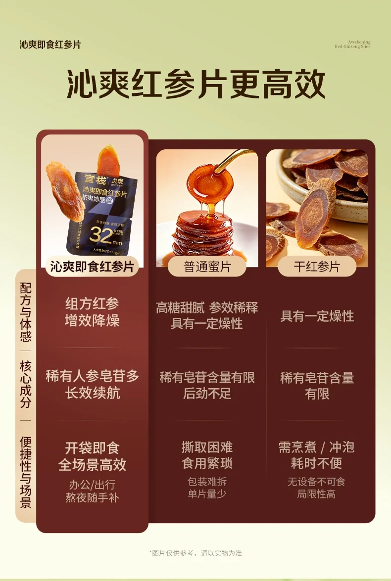 官栈 贞观沁爽即食红参片礼盒 长白山人参32mm 7gx5 (茶爽冰感) 详情图 9