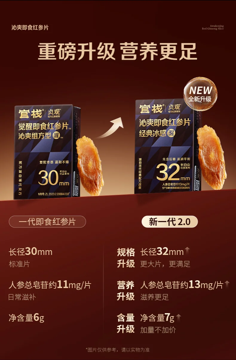 官栈 贞观沁爽即食红参片礼盒 长白山人参 32mm 7gx5 (经典冰感) 详情图 5