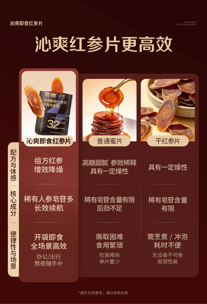 官栈 贞观沁爽即食红参片礼盒 长白山人参 32mm 7gx5 (经典冰感) 详情图 10