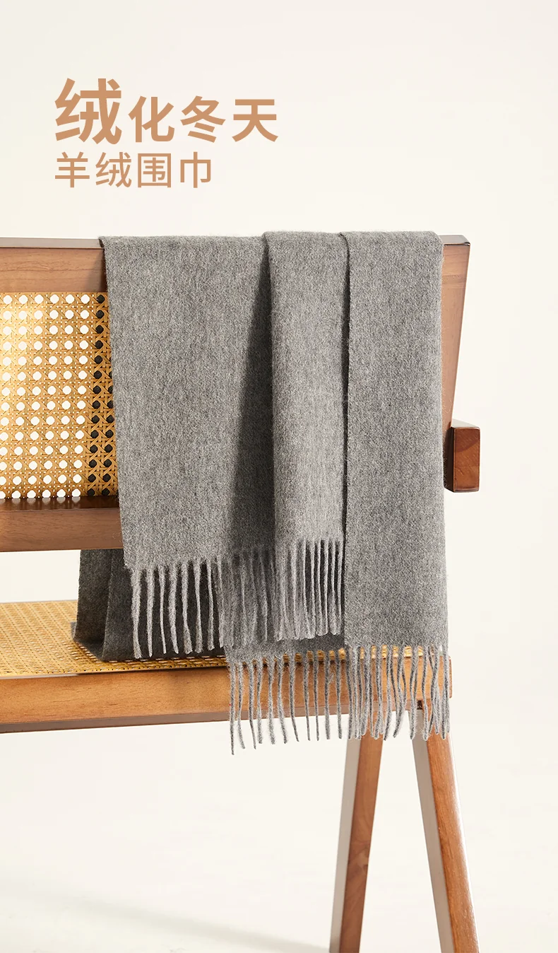 【China Direct Mail, Delivery Time 8-20 Days】HENGYUANXIANG Cashmere Scarf, Thickened for Autumn/Winter Warmth, Pure Cashmere, Solid-Color Shawl Scarf in Gift Box, Medium Grey detail image 1