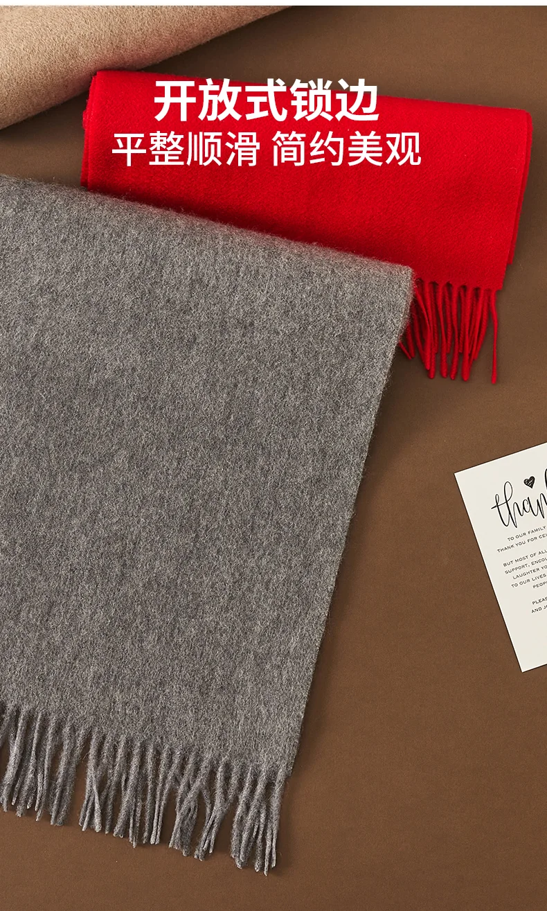 【China Direct Mail, Delivery Time 8-20 Days】HENGYUANXIANG Cashmere Scarf, Thickened for Autumn/Winter Warmth, Pure Cashmere, Solid-Color Shawl Scarf in Gift Box, Medium Grey detail image 6