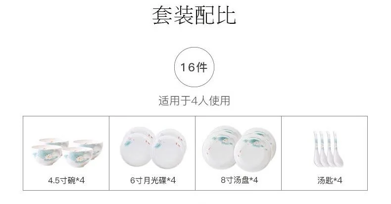 【下架不再补货】华光抗菌瓷陶瓷碗套装 抗菌骨瓷餐具 釉中彩碗碟套装家用中式—春江水暖16头 detail image 9