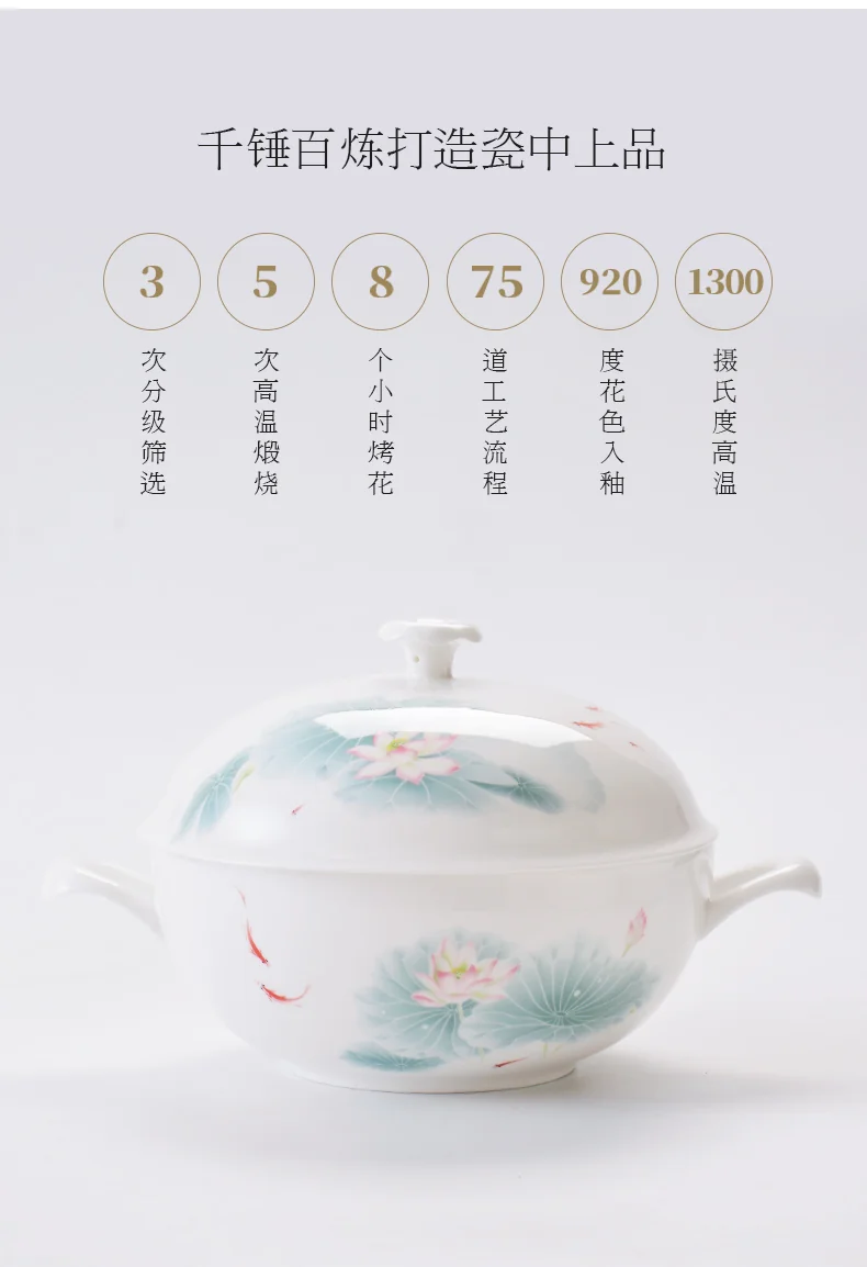 【下架不再补货】华光抗菌瓷陶瓷碗套装 抗菌骨瓷餐具 釉中彩碗碟套装家用中式—春江水暖16头 detail image 11
