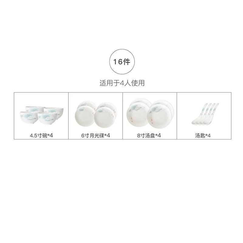【下架不再补货】华光抗菌瓷陶瓷碗套装 抗菌骨瓷餐具 釉中彩碗碟套装家用中式—春江水暖16头 detail image 14