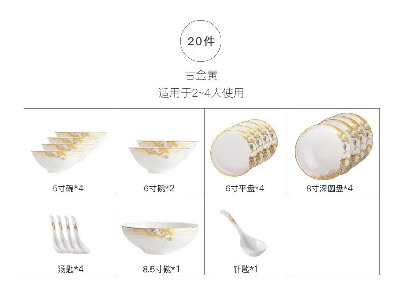 【售罄不再补货】华光陶瓷骨瓷餐具碗碟盘套装 中式盘子碗礼盒套装分餐专款— 幸福时光20头 detail image 8