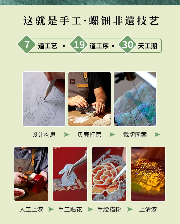 【中国直邮，时效8-20天】锦贝传说 螺钿漆器首饰盒 高档中式木质复古手镯项链珠宝饰品收纳盒 结婚礼物 D-052花开蝴蝶双层按扣首饰盒 详情图 2