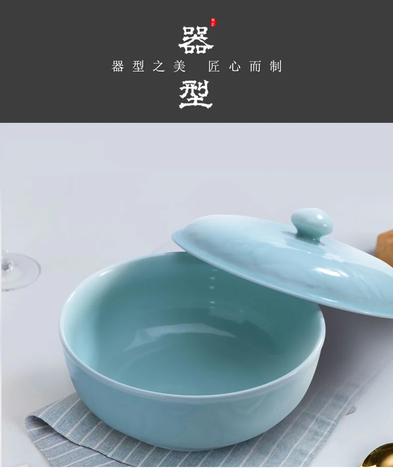 OUJIANG Longquan celadon peony pot household large Chinese soup pot with lid lead-free cadmium powder blue 10 inches detail image 8