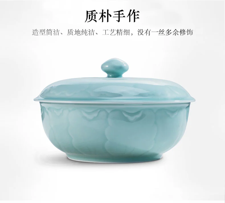 OUJIANG Longquan celadon peony pot household large Chinese soup pot with lid lead-free cadmium powder blue 10 inches detail image 9