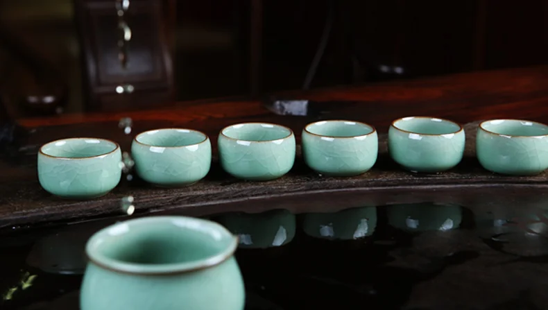 OUJIANG Oujiang Longquan Celadon Ge Kiln·Xishi Pot 8 Tea Sets Zero Lead and Zero Cadmium Plum Green detail image 8