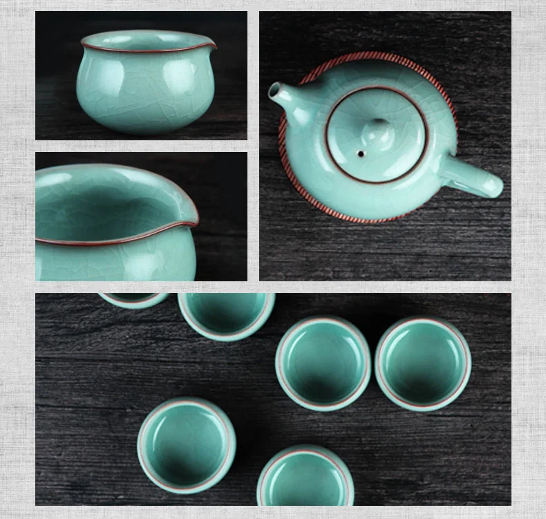 OUJIANG Oujiang Longquan Celadon Ge Kiln·Xishi Pot 8 Tea Sets Zero Lead and Zero Cadmium Plum Green detail image 11